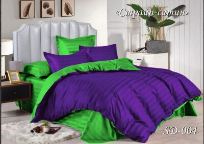 Комплект постельного белья Тет-А-Тет двуспальное Страйп сатин SD-04 (Фиолетово Салатовый)