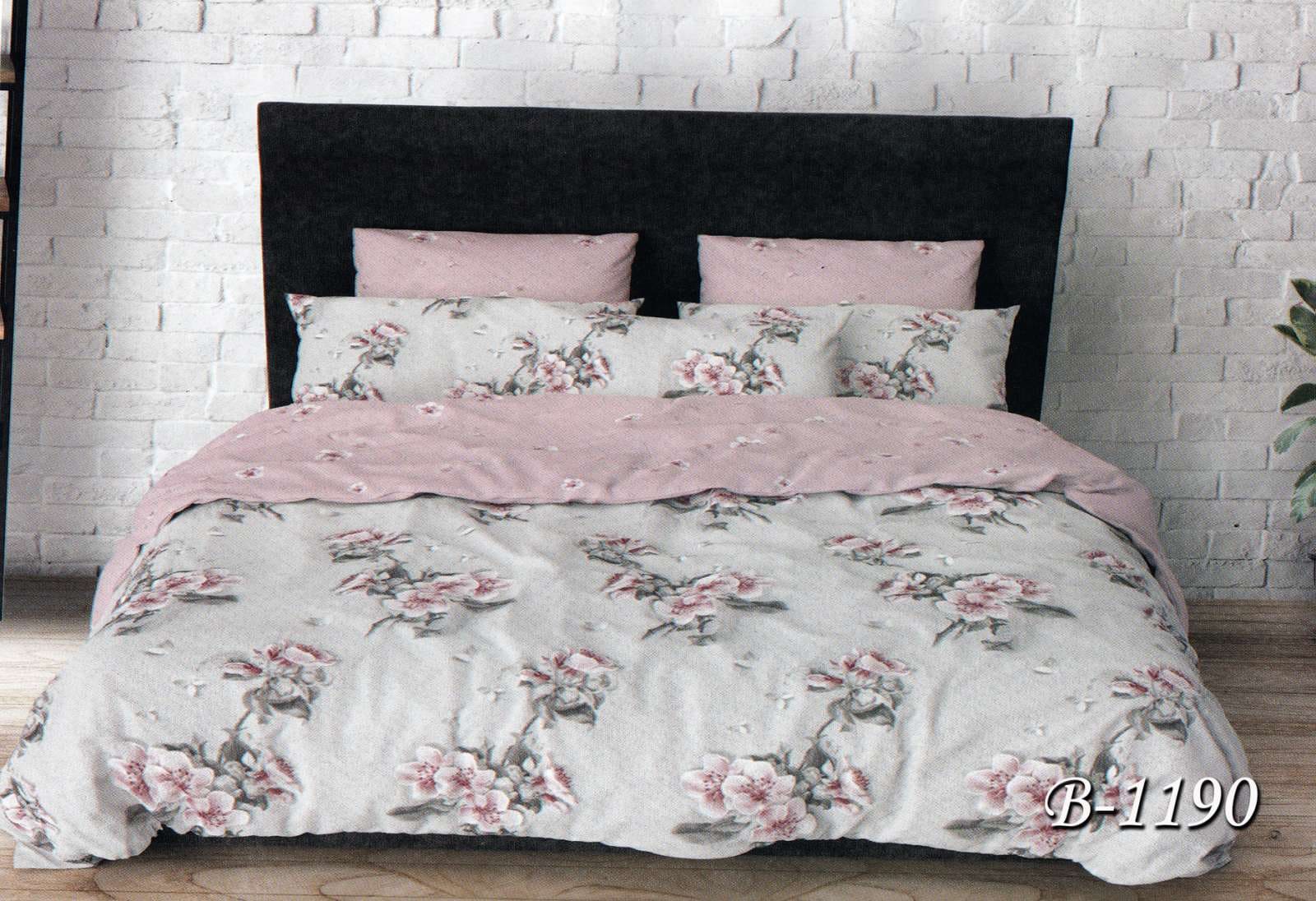 Двуспальное постельное белье Тет-А-Тет B-1190 Цветочки на сером 