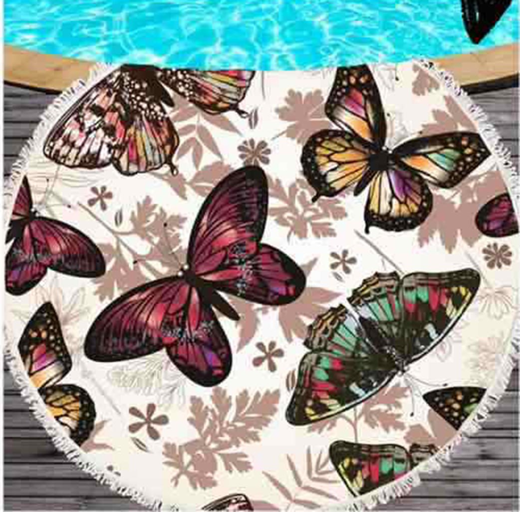 Круглий пляжний рушник Метелики "150 см." №055