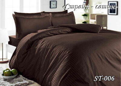 Комплект постільної білизни Тет-А-Тет двоспальне Страйп сатин SТ-006 (Коричневий)