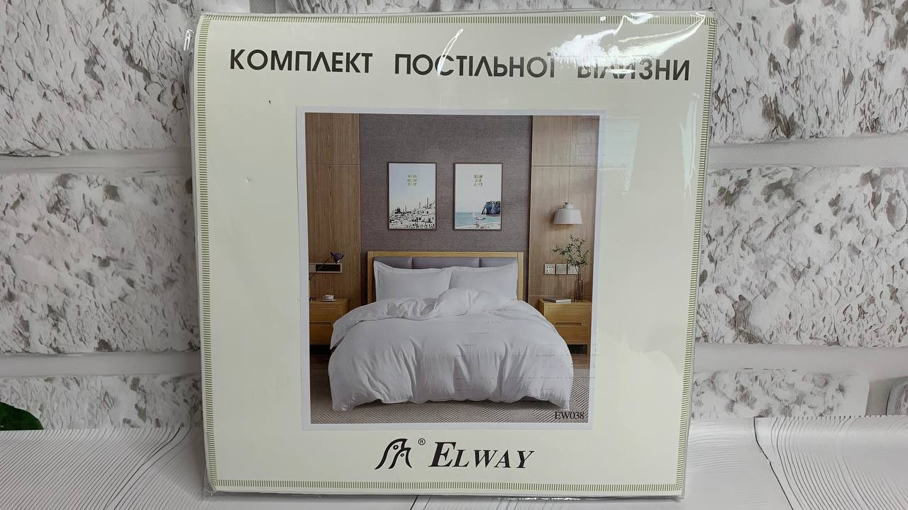 Комплект однотонного постельного белья полисатин двуспальный Elway "EW-038 Белый"