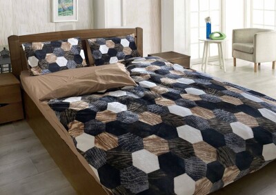 Полуторный комплект утепленного постельного белья Зима-Лето (бязь+микрофибра) "Соты темные"