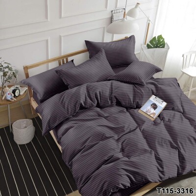 Евро комплект постельного белья Страйп "Бордово-серый"