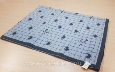 Покривало лляне 200х230 Серця сіро-блакитні