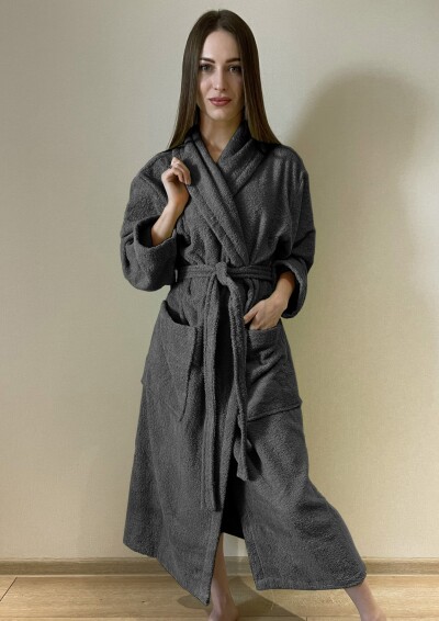 Халат махровий (розміри M/L/XL). довжина 120 см. "Сірий"