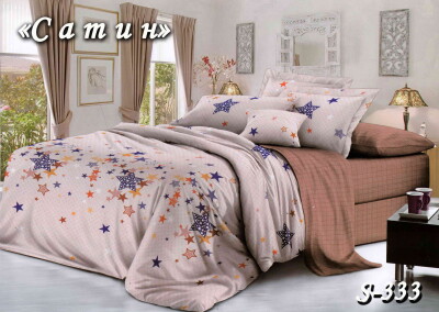 Комплект постільної білизни Сатин Тет-А-Тет двоспальний S-333 "Зірочки на бежевому"