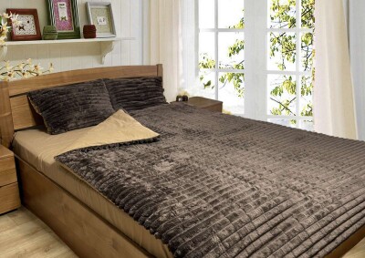 Двуспальный Плюшевый комплект утепленной постельного белья Зима-Лето (бязь+микрофибра) "Шоколад"