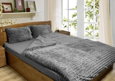 Евро плюшевый комплект утепленной постельного белья Зима-Лето (бязь+микрофибра) "Серый"