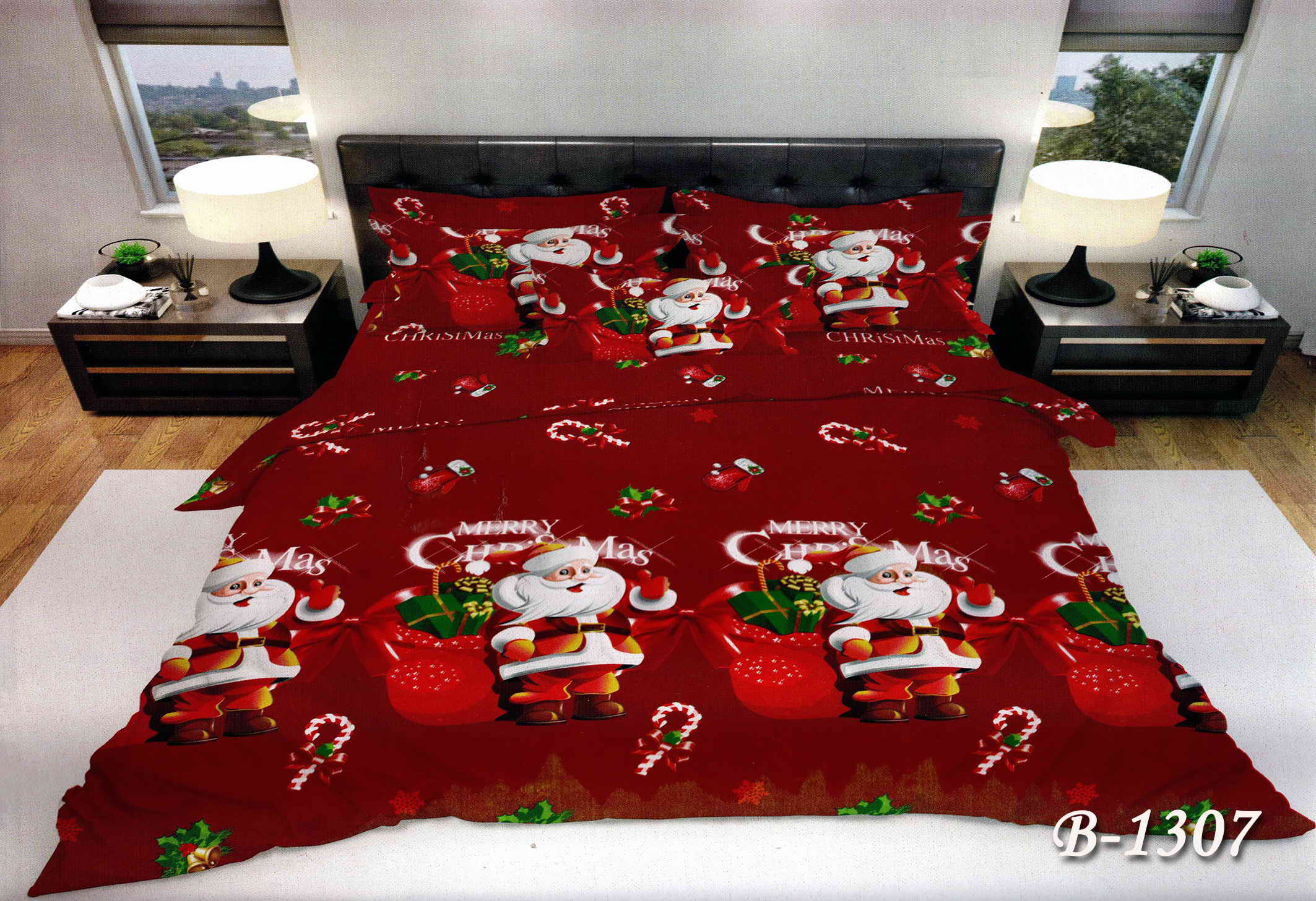 Полуторное постельное белье Тет-А-Тет В-1307 "Санта на красном фоне"