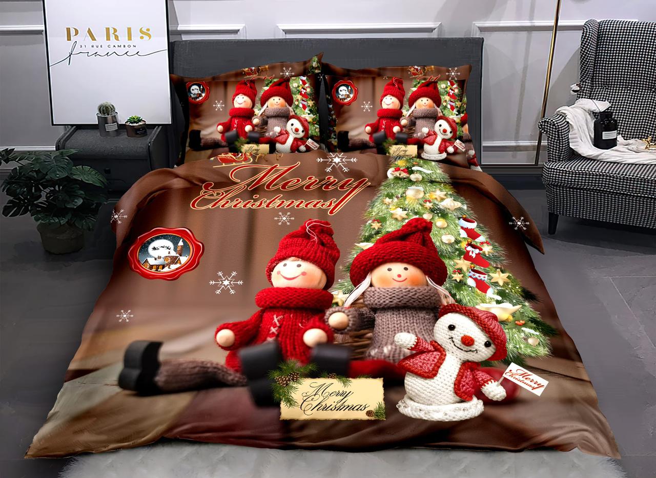 Новогодний комплект постельного белья фланель "Merry Christmas" Евро