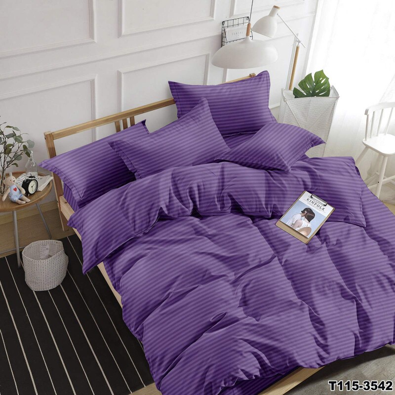 Евро комплект постельного белья Страйп "Фиолетовый"