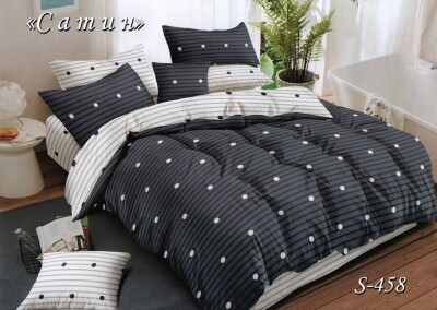 Комплект постельного белья Сатин Тет-А-Тет евро S-458 Горошек в полоску 