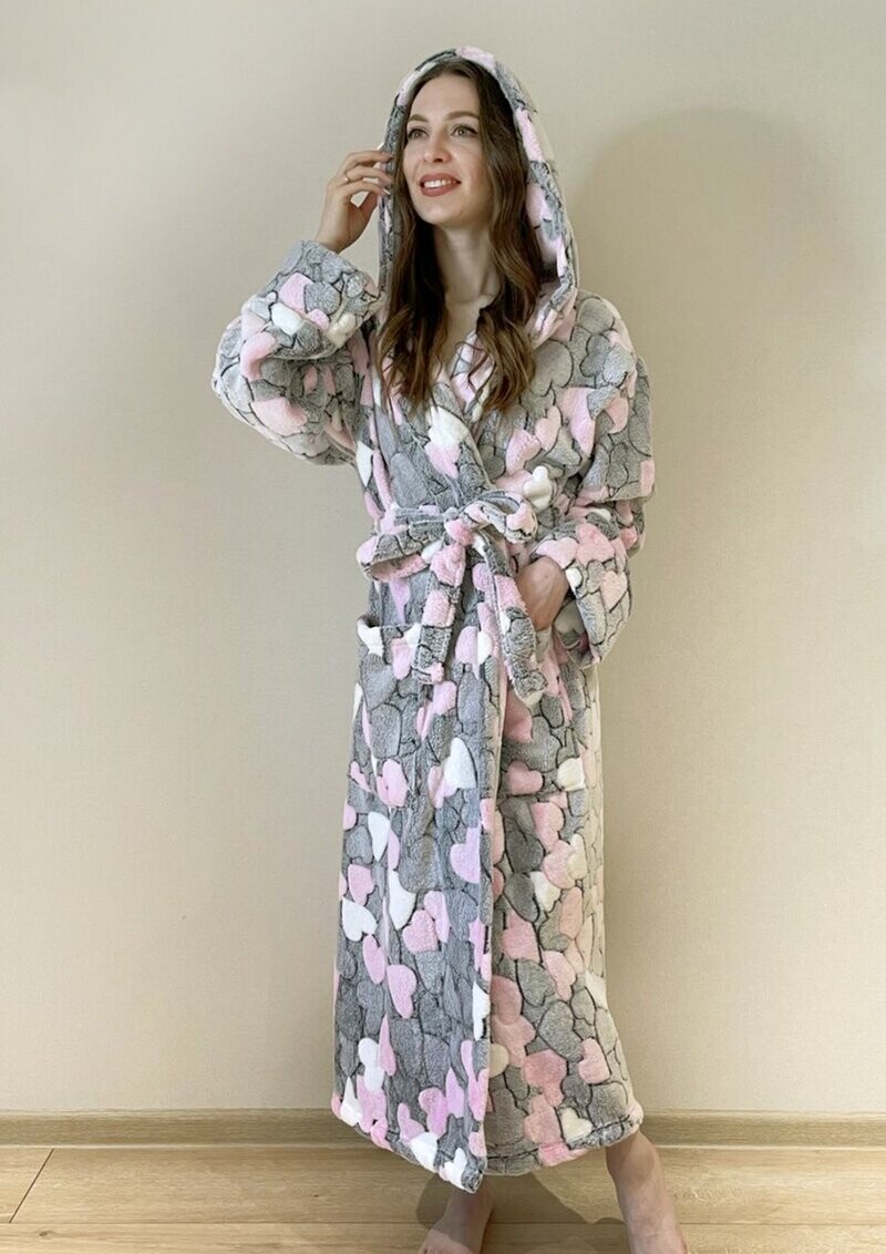 Халат з мікрофібри Велсофт з капюшоном (розміри M/L/XL), довжина 100 см.