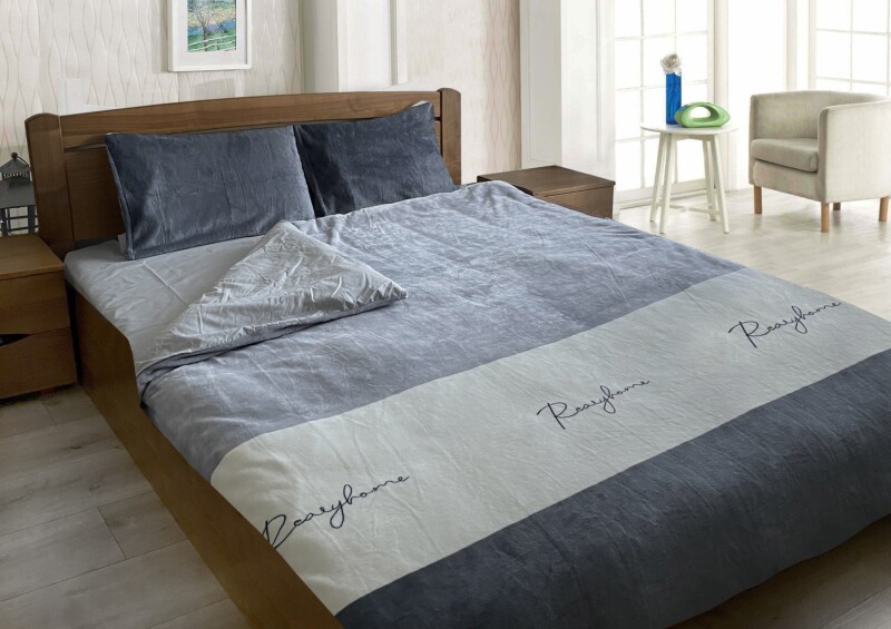 Евро комплект утепленного постельного белья Зима-Лето (Хлопок+Wellsoft) "Полоса синяя"