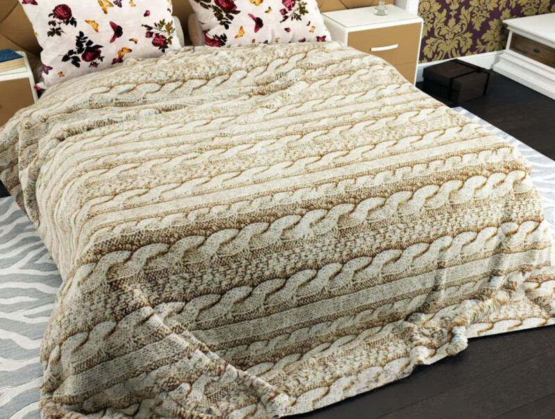 Флисовый плед 220х240 ✨Вязанка бежевая✨