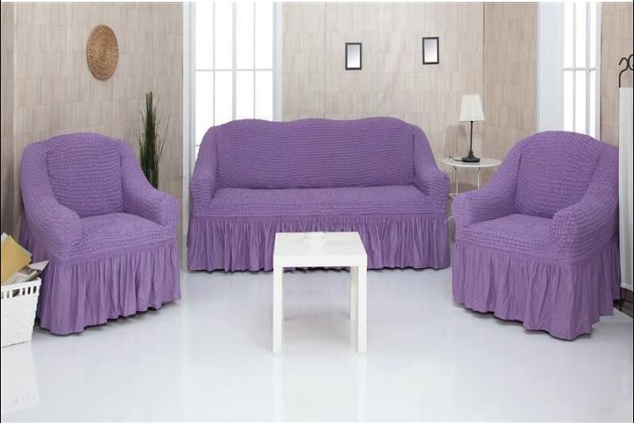 Нежно фиолетовые универсальные чехлы на диван + 2 кресла