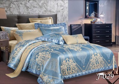 Комплект постельного белья Тет-А-Тет евро Жаккард J-029 (бирюза-золото)