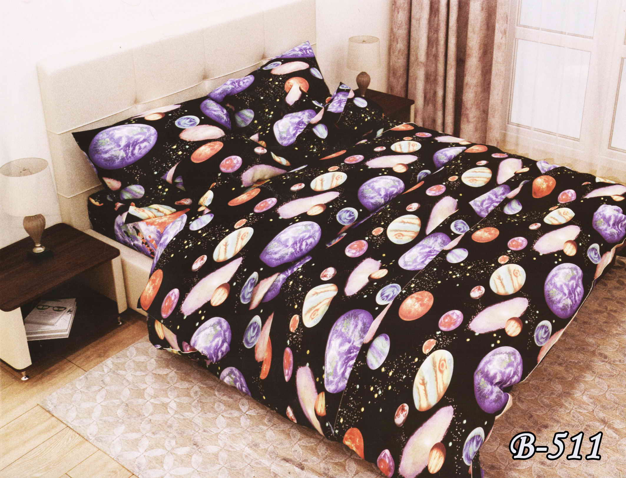 Двуспальное постельное белье Тет-А-Тет B-511 "Планеты" 