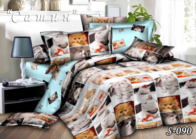 Комплект постільної білизни Сатин Тет-А-Тет двоспальний S-090 "Котики"