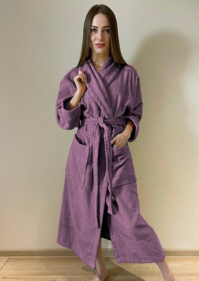 Халат махровий, (розміри M/L/XL). довжина 120 см. Бузковий