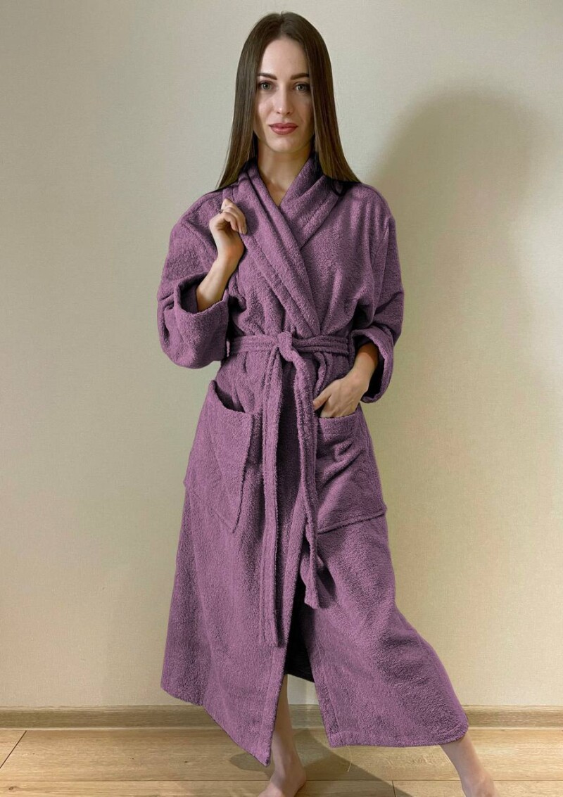 Халат махровий, (розміри M/L/XL). довжина 120 см. Бузковий