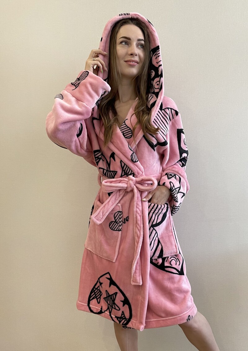 Халат з мікрофібри Велсофт з капюшоном (розміри M/L/XL), довжина 120 см.