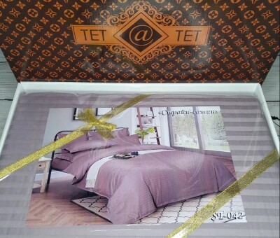 Комплект постільної білизни Тет-А-Тет Євро Страйп-сатин SТр-042 Коробка