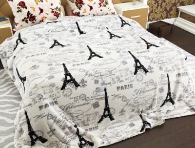 Флісовий плед 160х210 ⭐Париж білий⭐