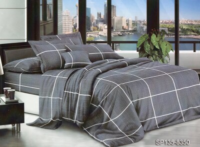 Євро комплект постільної білизни Тет-А-Тет Мікросатин "Клітка сіра"