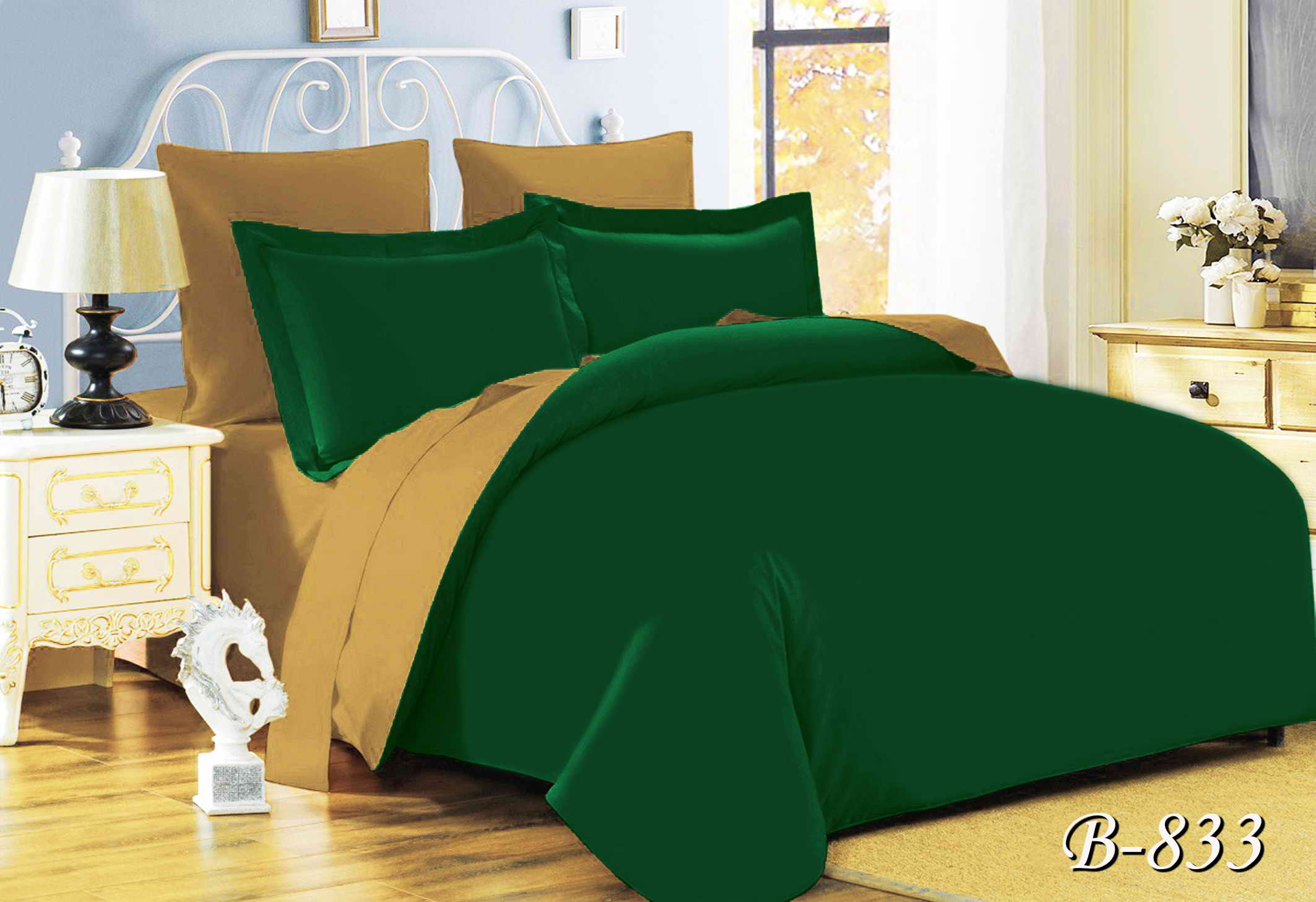 Полуторное постельное белье Тет-А-Тет П-833 "Темно-зеленый"
