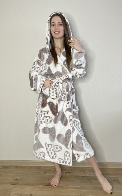 Халат з мікрофібри Велсофт з капюшоном (розміри M/L/XL), довжина 120 см.