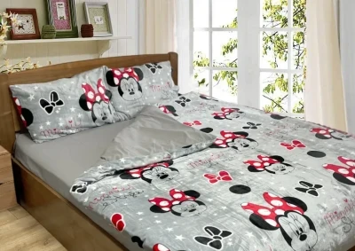 Полуторный Комплект утепленного постельного белья Зима-Лето (бязь+микрофибра) "Минни Маус"