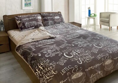 Полуторный комплект утепленного постельного белья Зима-Лето (бязь+микрофибра) "Кофе"