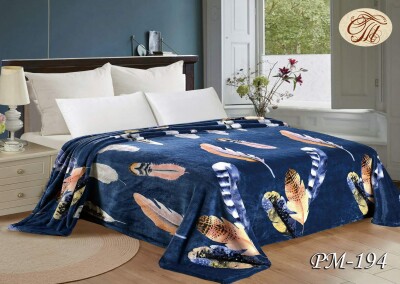 Флисовый плед 220х240 ✨Синие перышки 3Д✨