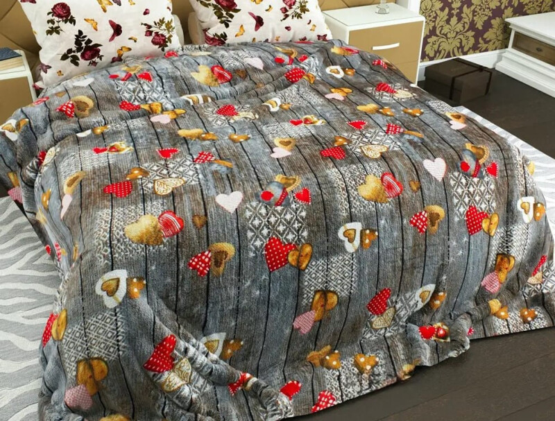 Флісовий плед 220х240 ✨Сердечки сірі✨