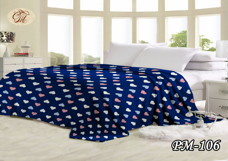 Флісовий плед 160х210 ⭐Сердечки на синьому фоні⭐