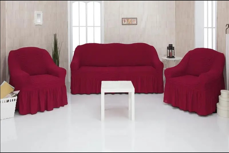 Красные универсальные чехлы на диван + 2 кресла