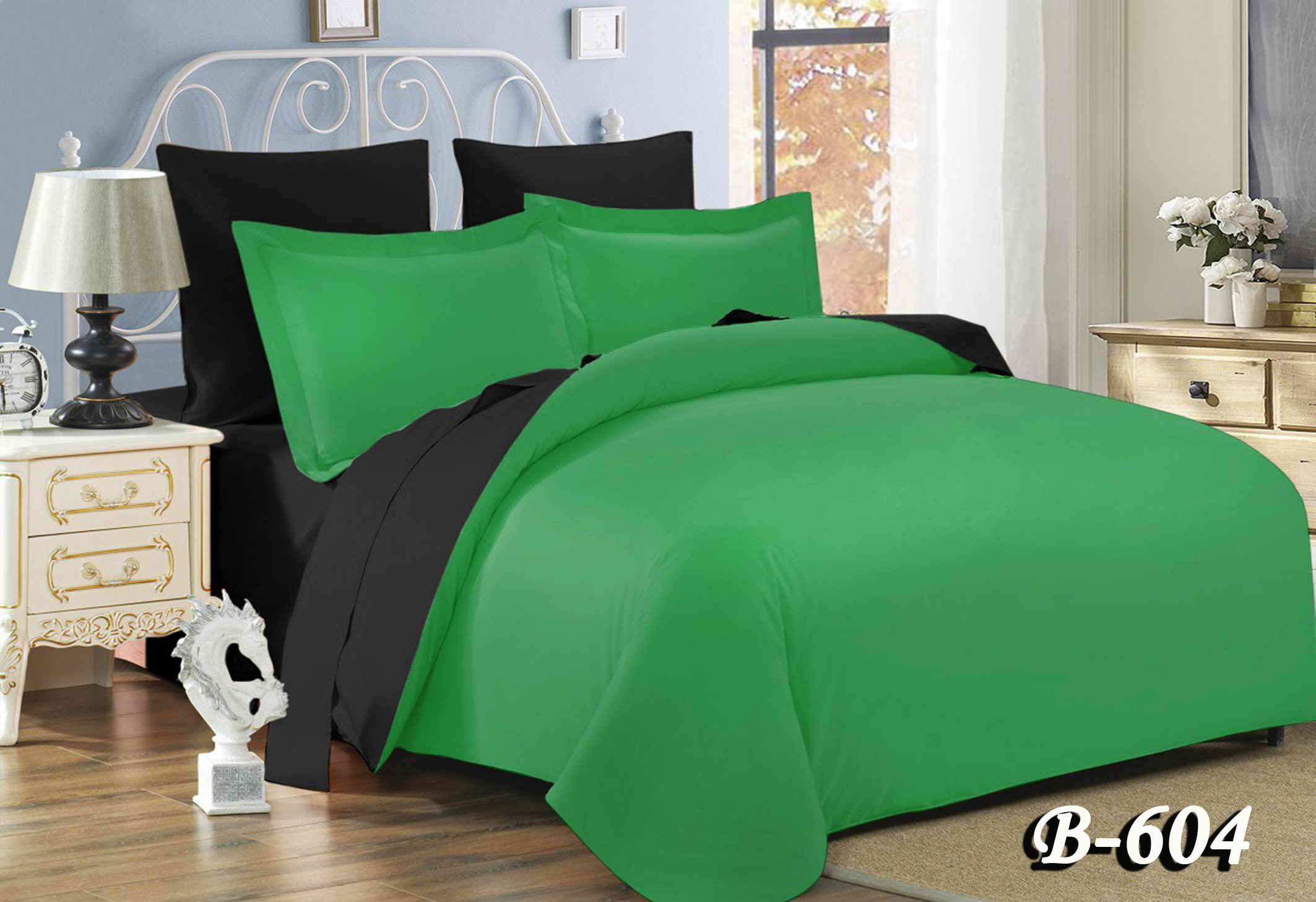 Полуторное постельное белье Тет-А-Тет П-604 "Черно-зеленый"