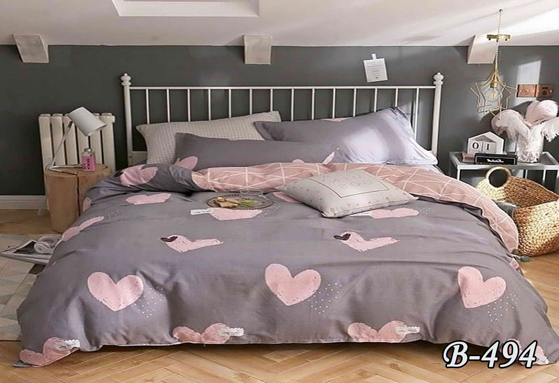 Полуторное постельное белье Тет-А-Тет П-494 "Сердца-розовые"