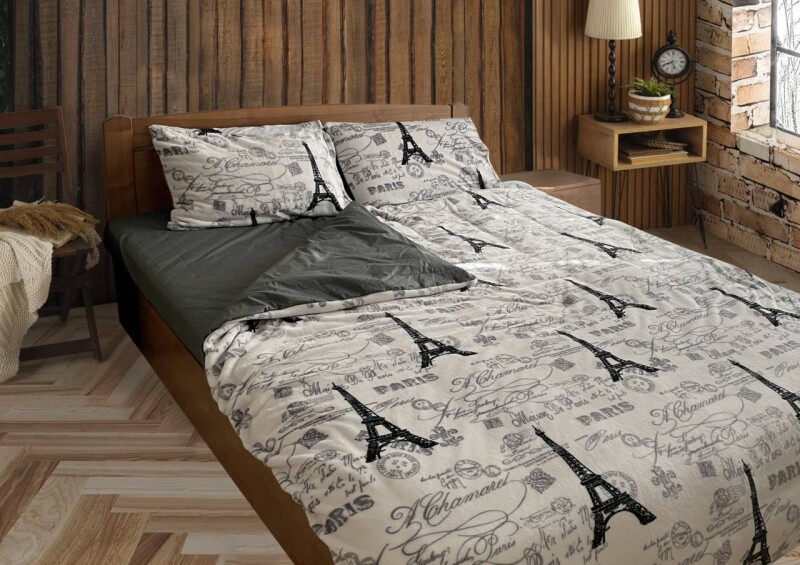 Полуторний комплект утепленої постільної білизни Зима-Літо (бязь+мікрофібра) "Париж"