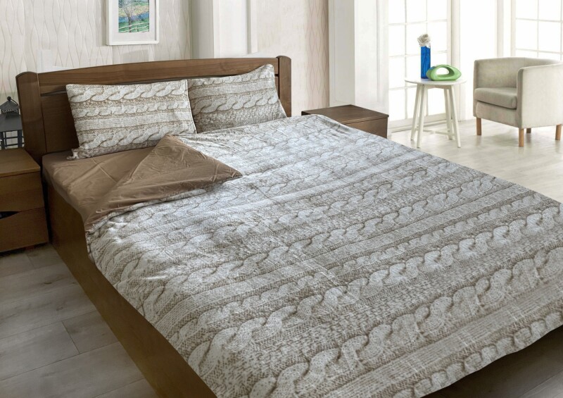 Євро комплект утепленої постільної білизни Зима-Літо (бязь+мікрофібра) "В'язанка"