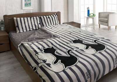 Полуторный комплект утепленного постельного белья Зима-Лето (бязь+микрофибра) "Коты обнимашки"