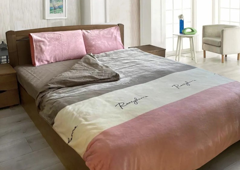 Евро комплект утепленного постельного белья Зима-Лето (бязь+микрофибра) "Полоса розовая"