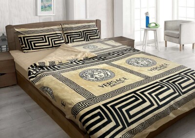 Двухспальный комплект утепленного постельного белья Зима-Лето (бязь+микрофибра) "Версаче бежевый"