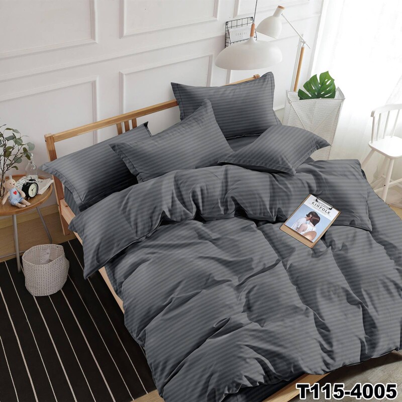 Евро комплект постельного белья Страйп "Графит"