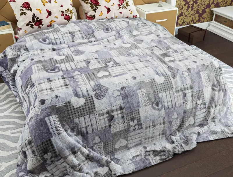 Плед флісовий 200х220 ❤️Сердечки сірі❤️