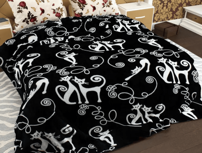 Плед флисовый 200х220 ❤️Черные котики❤️