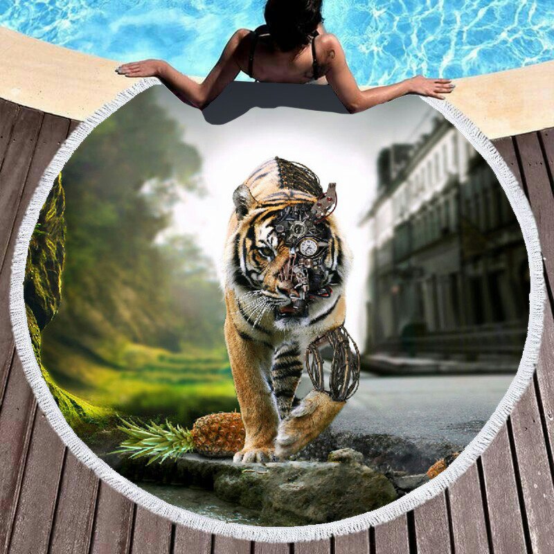 Круглое пляжное полотенце Тигр "150 см." №043