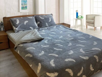 Євро комплект утепленої постільної білизни Зима-Літо (бязь+мікрофібра) "Перо"