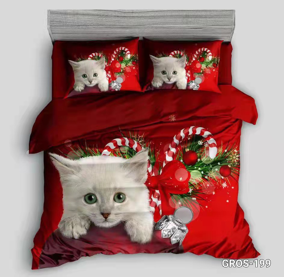 Новогодний комплект постельного белья фланель "Новогодний кот" Евро